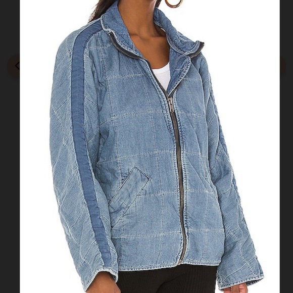 Free People Dolman Quilted Denim Jacket Cali Indigo - Picture 9 of 11